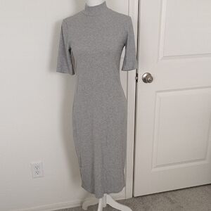 Athleta Grey Ribbed Short Sleeve Stretchy Dress Size M
